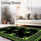 Neon Black Ornate Floral Border Rug