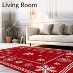 Crimson White Snowflake Border Rug