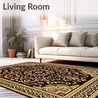 Ornate Golden Swirl Floral Border Rug