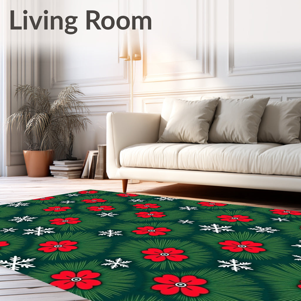Green Red Floral Snowflake Arrangement Rug