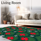 Green Red Floral Snowflake Arrangement Rug