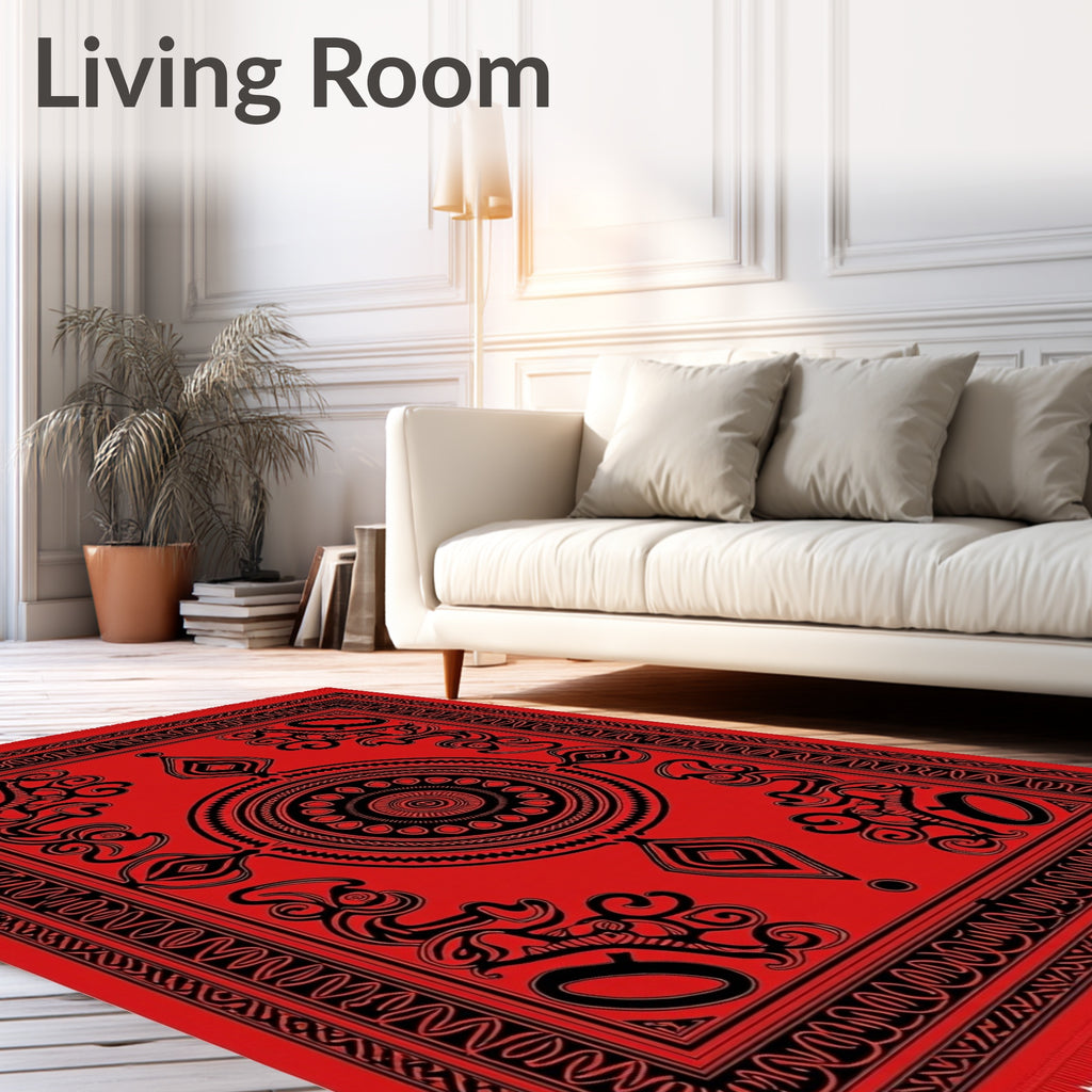 Bold Red Black Tribal Medallion Rug