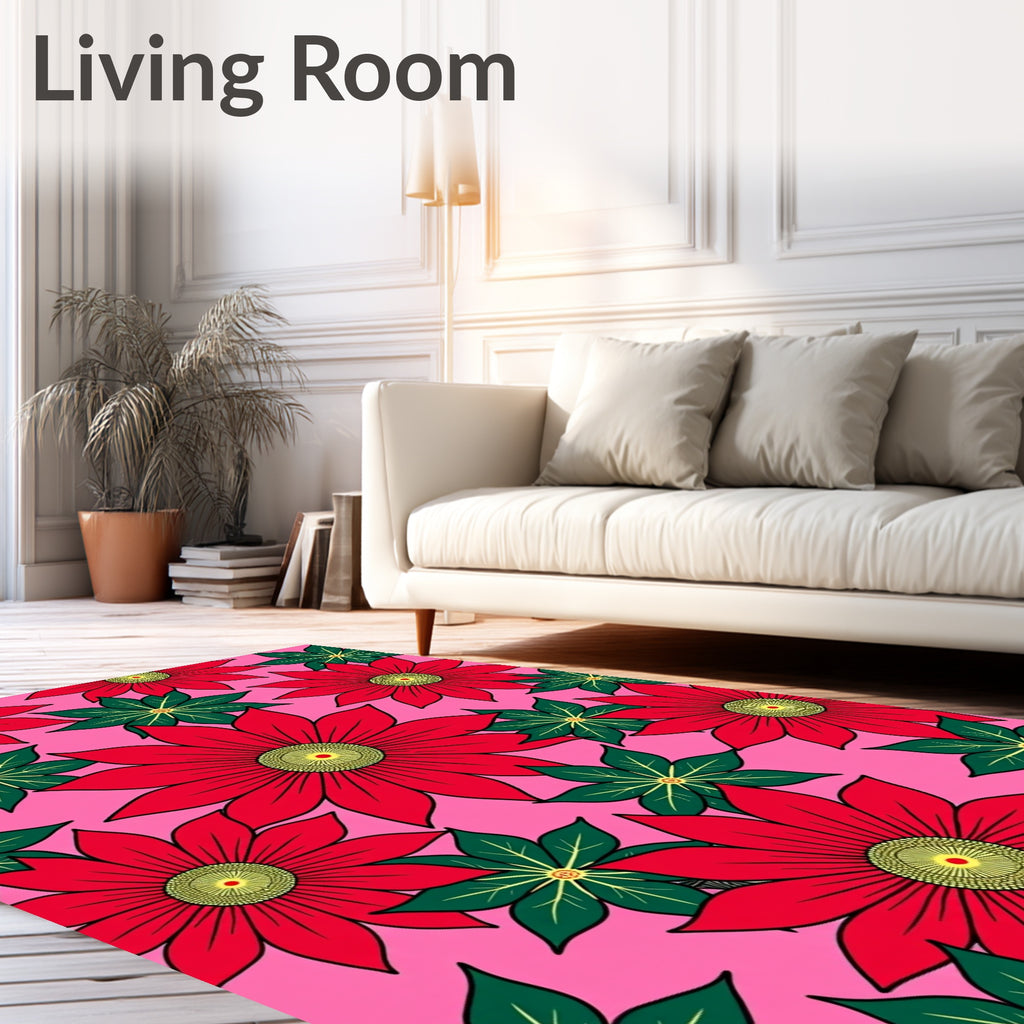 Pop Art Red Daisy Floral Pink Background Rug