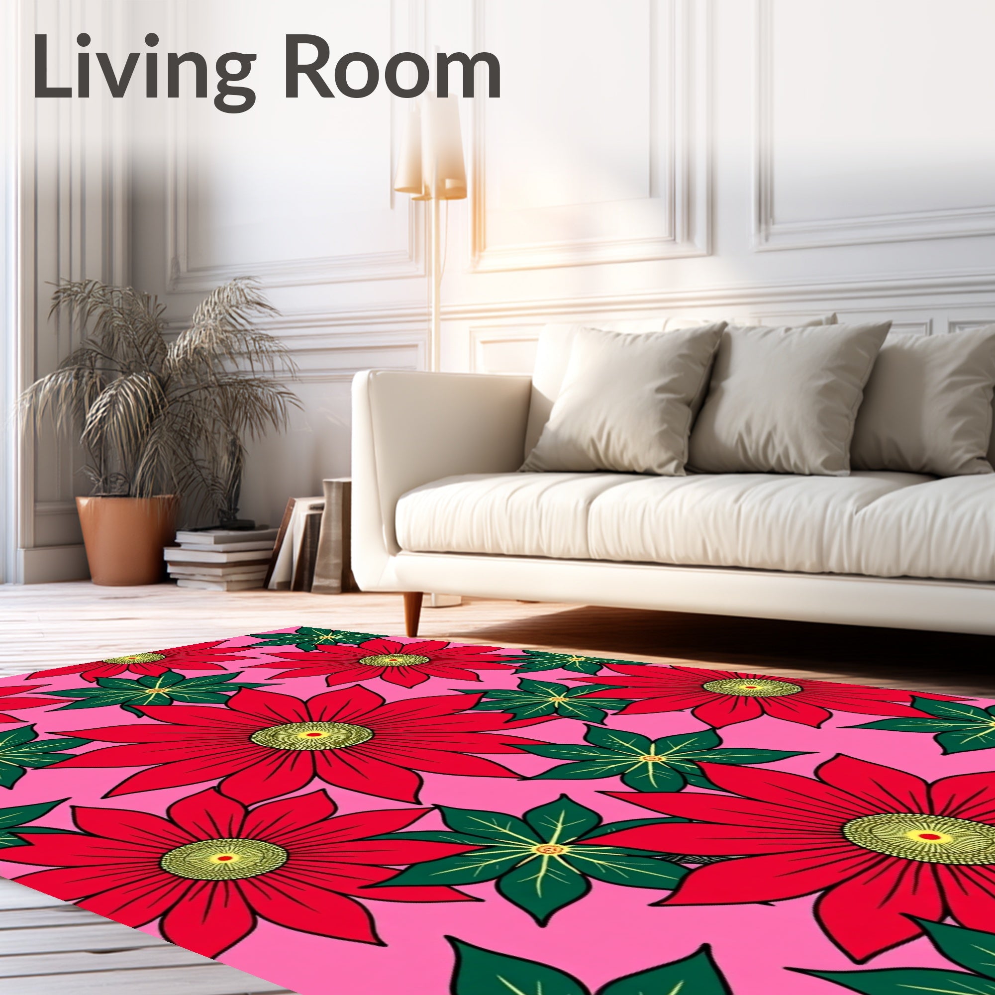 Pop Art Red Daisy Floral Pink Background Rug