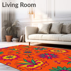Vibrant Orange Floral Medallion Tapestry Rug