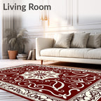 Deep Red Cream Floral Medallion Rug