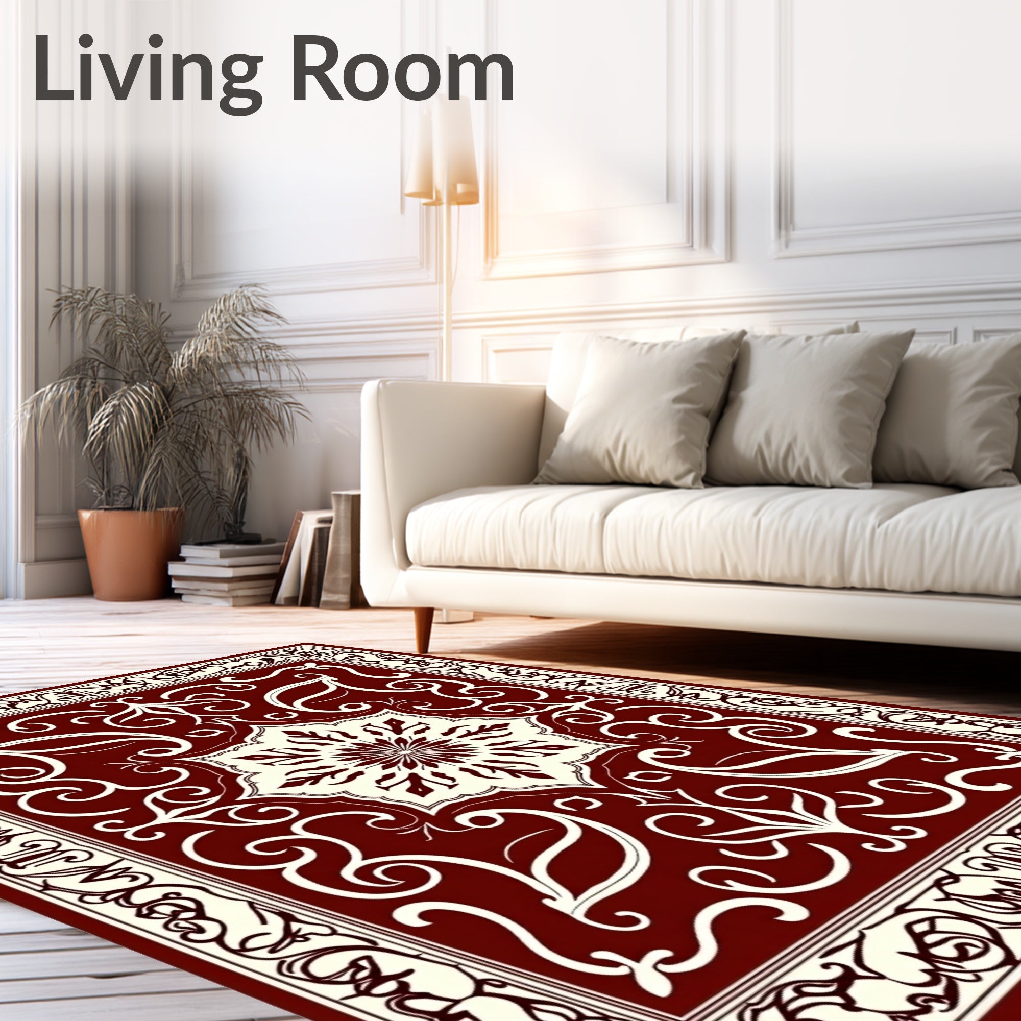 Deep Red Cream Floral Medallion Rug