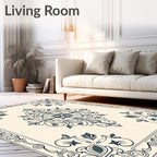 Navy Ivory Ornate Scroll Medallion Rug