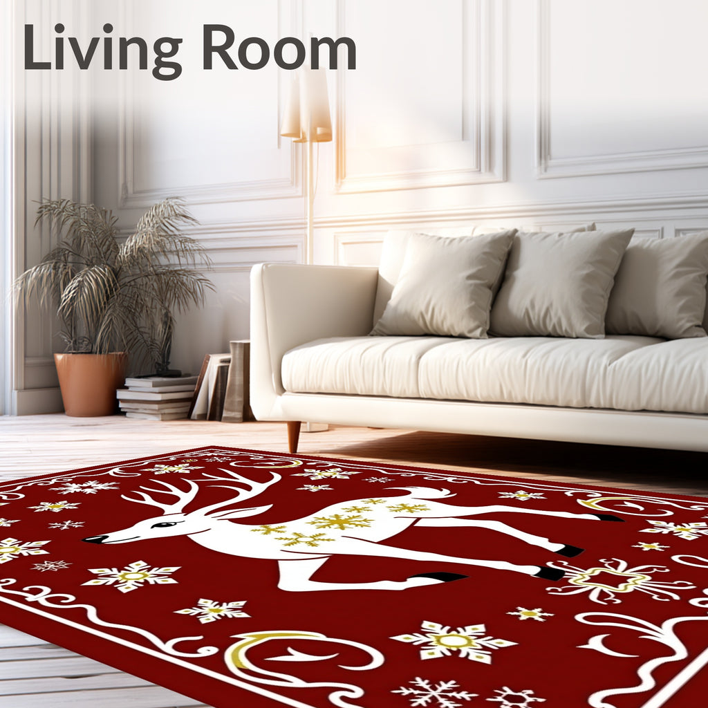 Victorian Red Deer Snowflake Border Rug
