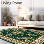 Emerald Gold Scrollwork Traditional Decorative Rug