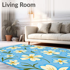 Bright White Daisy Sky blue Background Rug