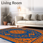 Orange Floral Medallion Blue Border Rug