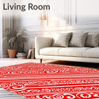 Red White Swirling Calligraphy Stripe Rug