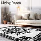 Black White Art Nouveau Floral Mandala Rug