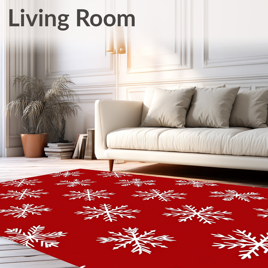 White Snowflake Festive Crimson Rug