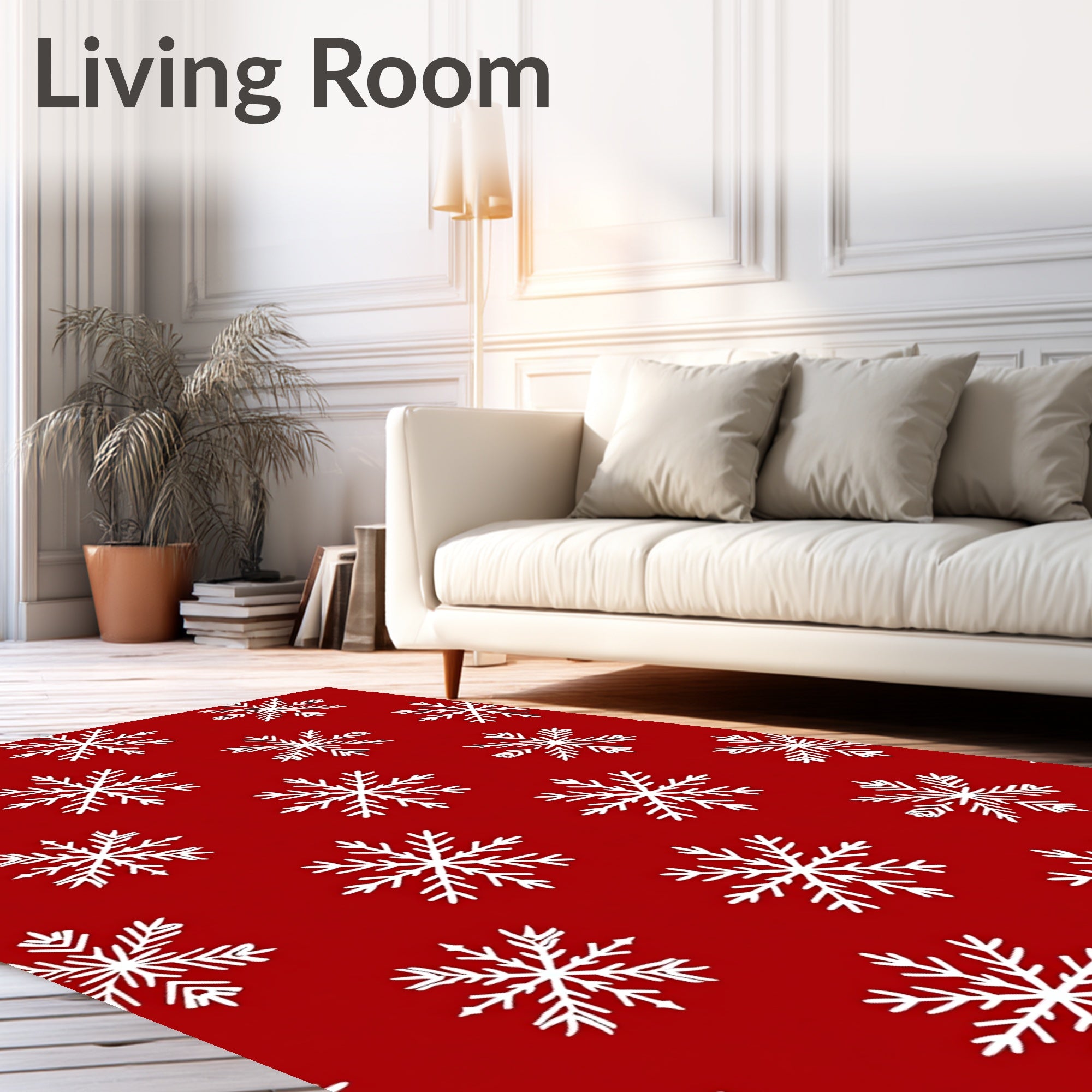 White Snowflake Festive Crimson Rug