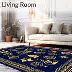 Golden Festive Icons Navy Celestial Frame Rug