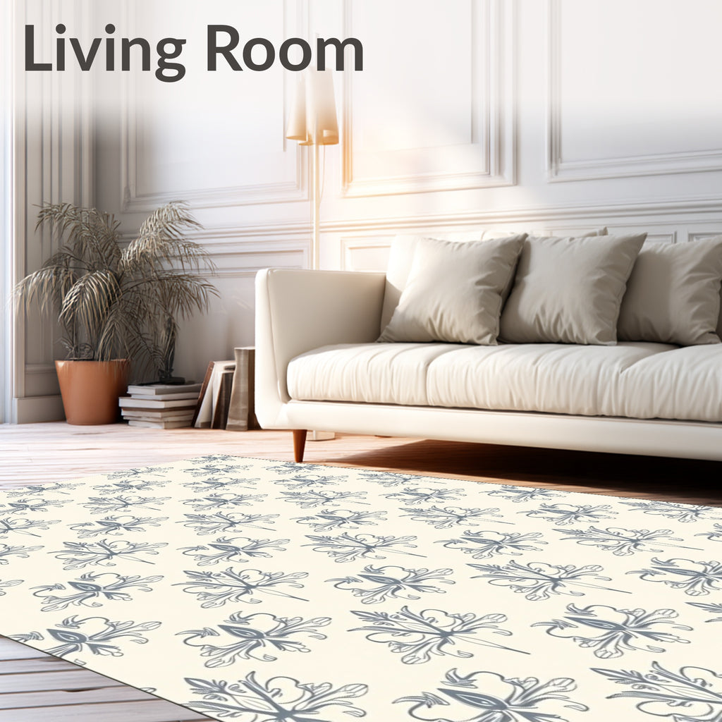 Ecru Damask Scroll Work Rug