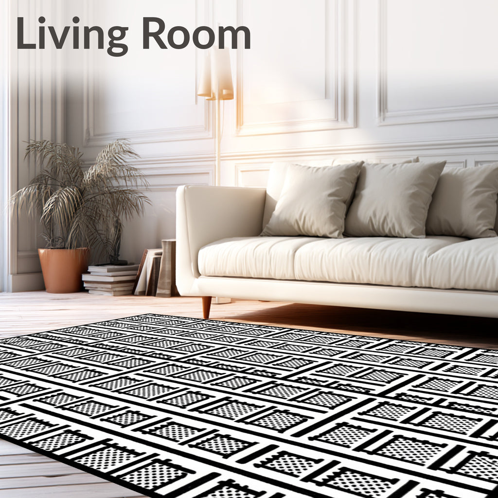 Monochrome Graphic Grid Squares Rug