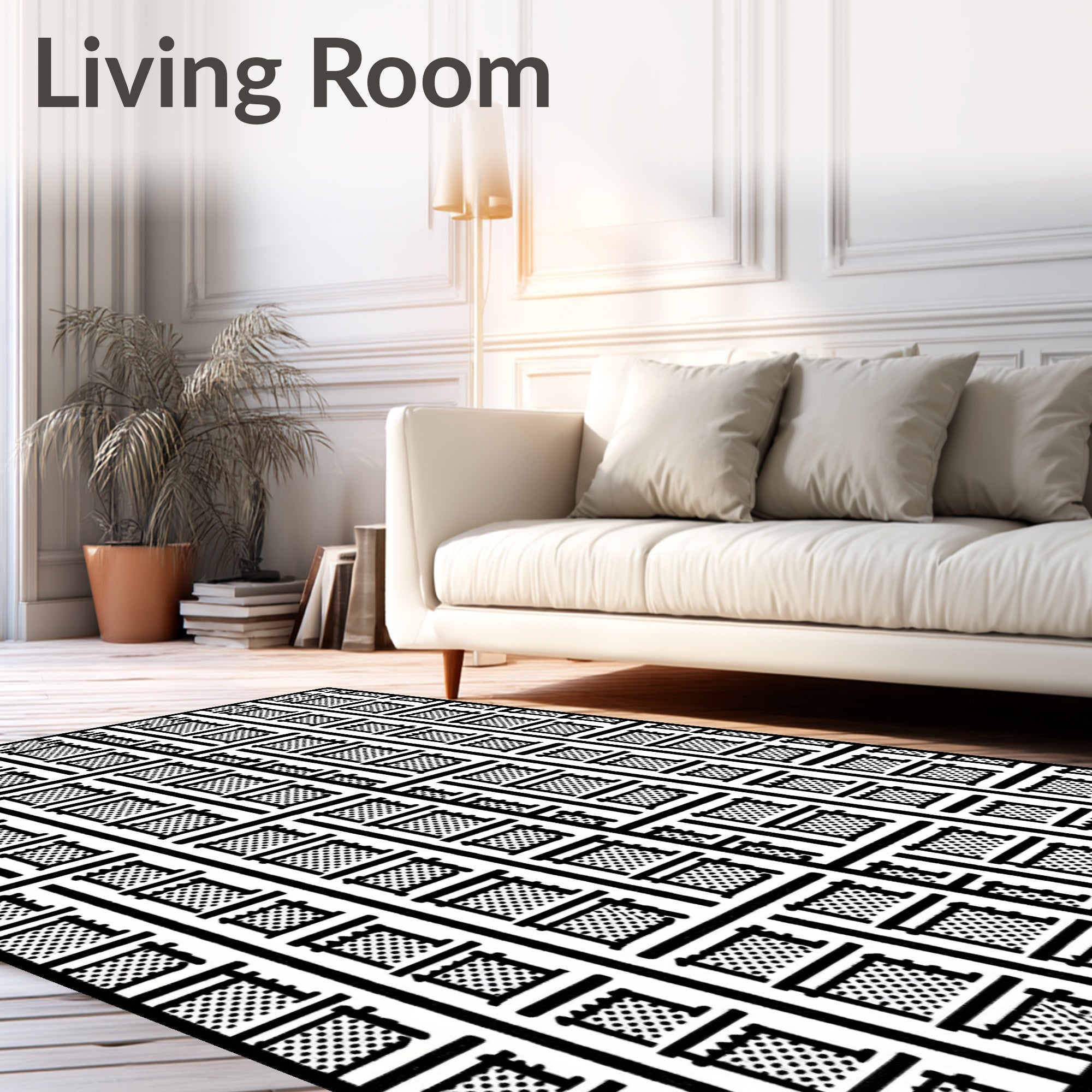 Monochrome Graphic Grid Squares Rug