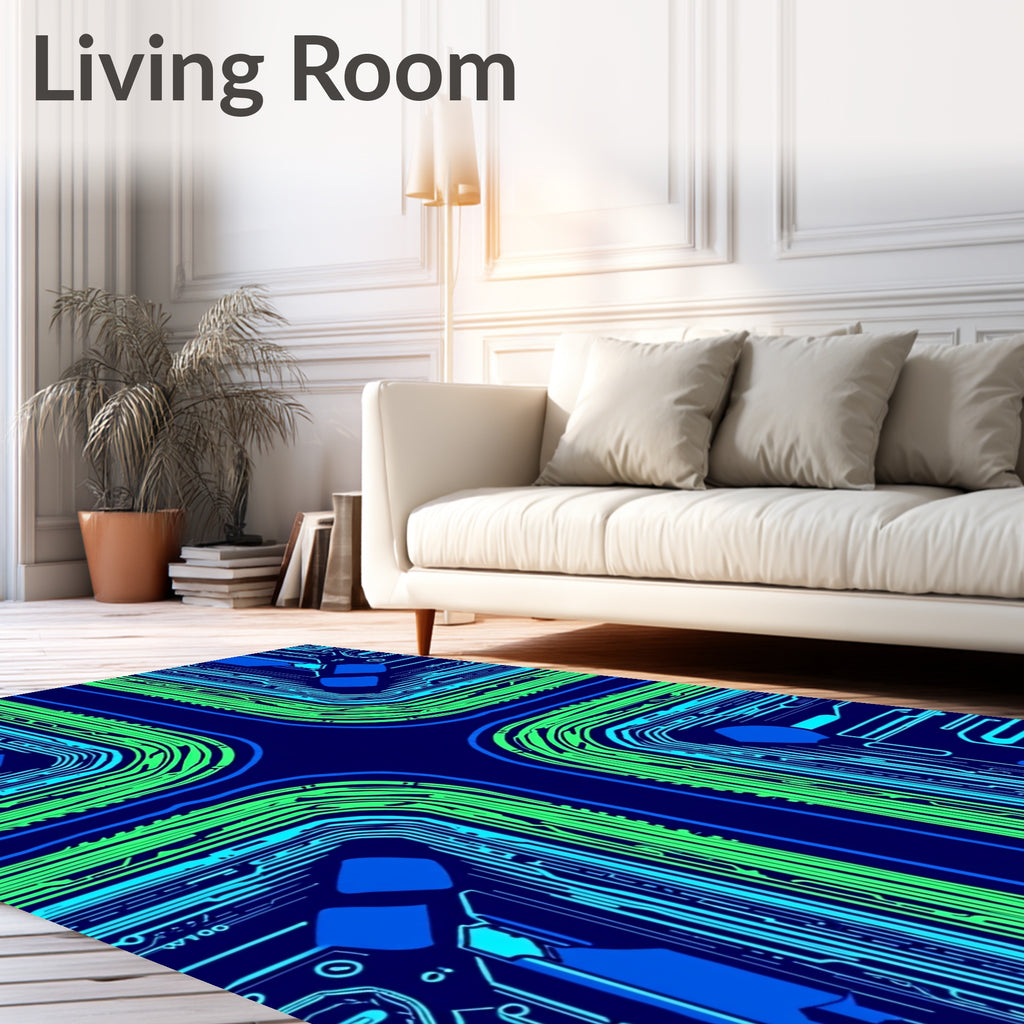 Electric Circuit Board Blue Green Rug