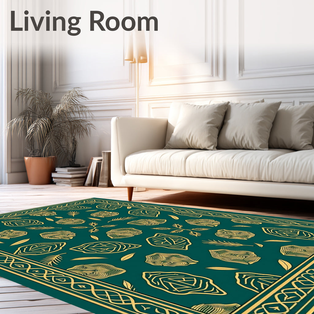 Emerald Green Abstract Leaf Border Rug