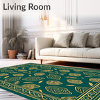 Emerald Green Abstract Leaf Border Rug