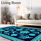 Oceanic Shells and Coral Deep Blue Rug