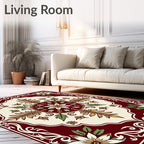 Crimson and Cream Botanical Floral Rug
