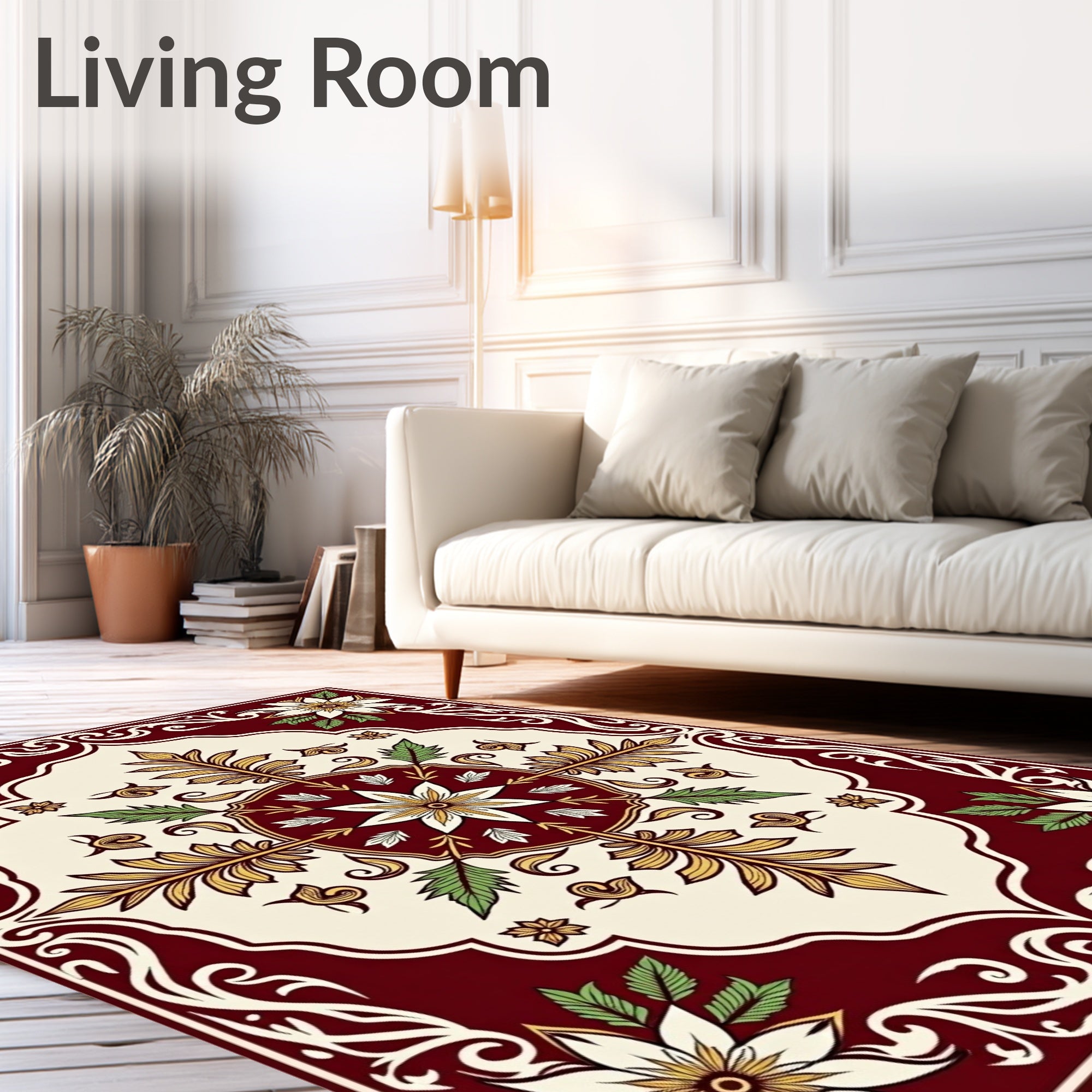 Crimson and Cream Botanical Floral Rug