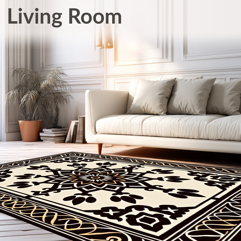 Classic Black Gold Medallion Frame Rug