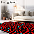 Red Blue Circuit Board Maze Rug