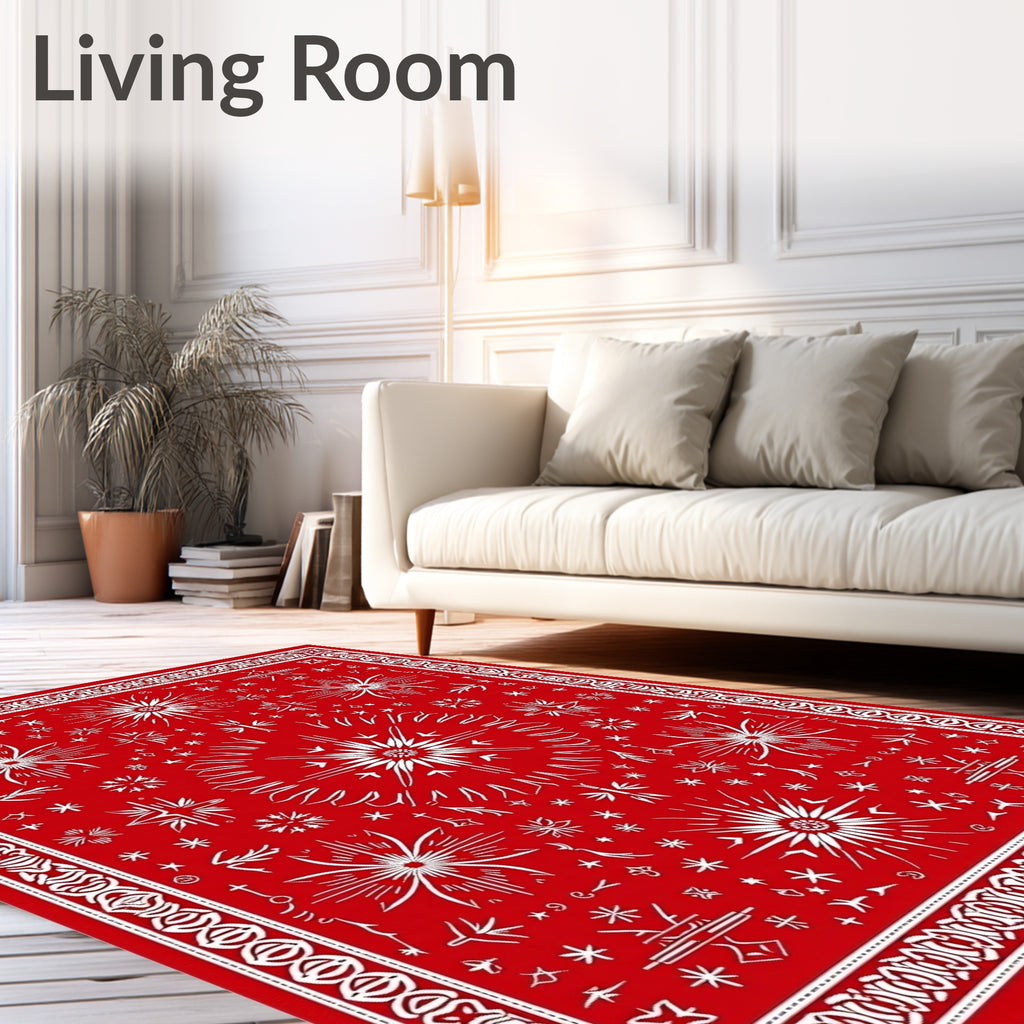Vibrant Red Starburst Medallion Rug