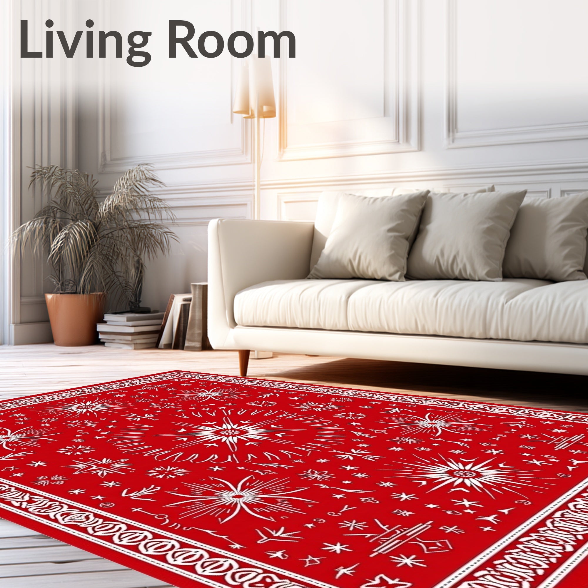 Vibrant Red Starburst Medallion Rug