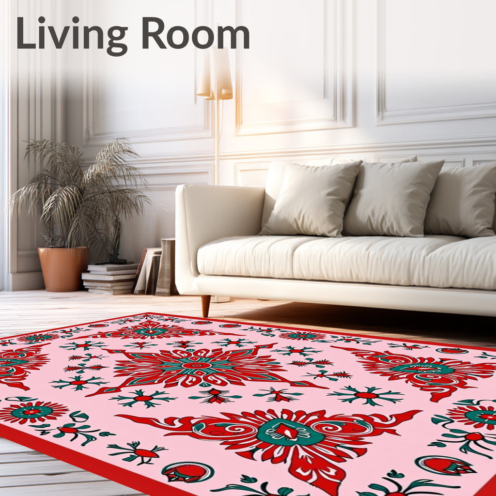 Floral Crimson Teal Mandala Rug