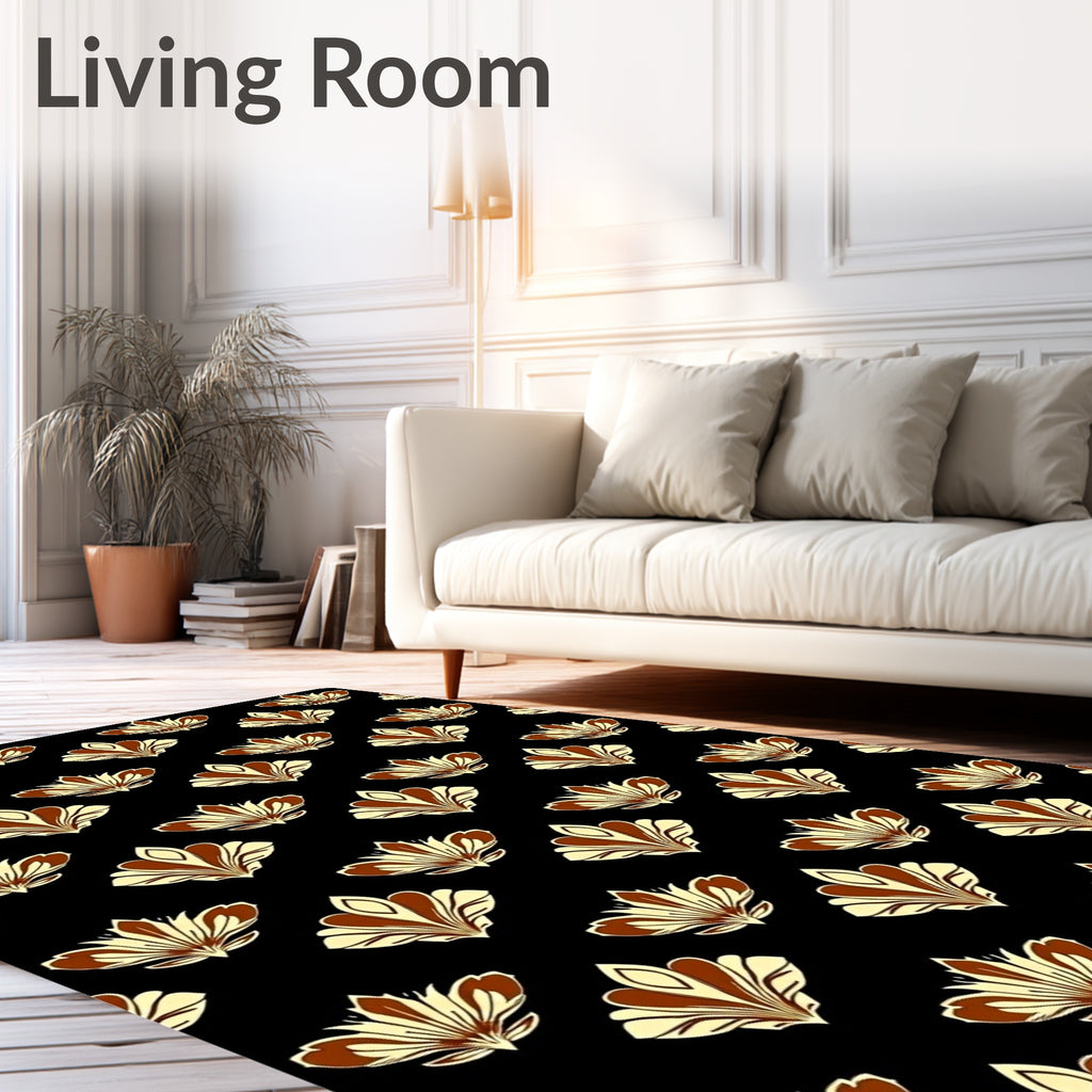 Art Deco Cream Brown Floral Repeat Rug