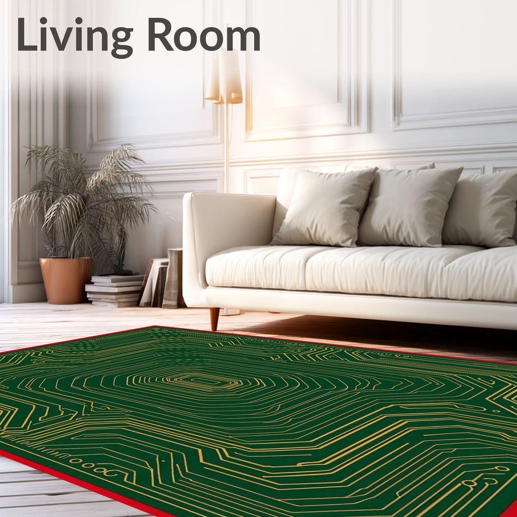 Green Gold Circuit Board Abstract Rug