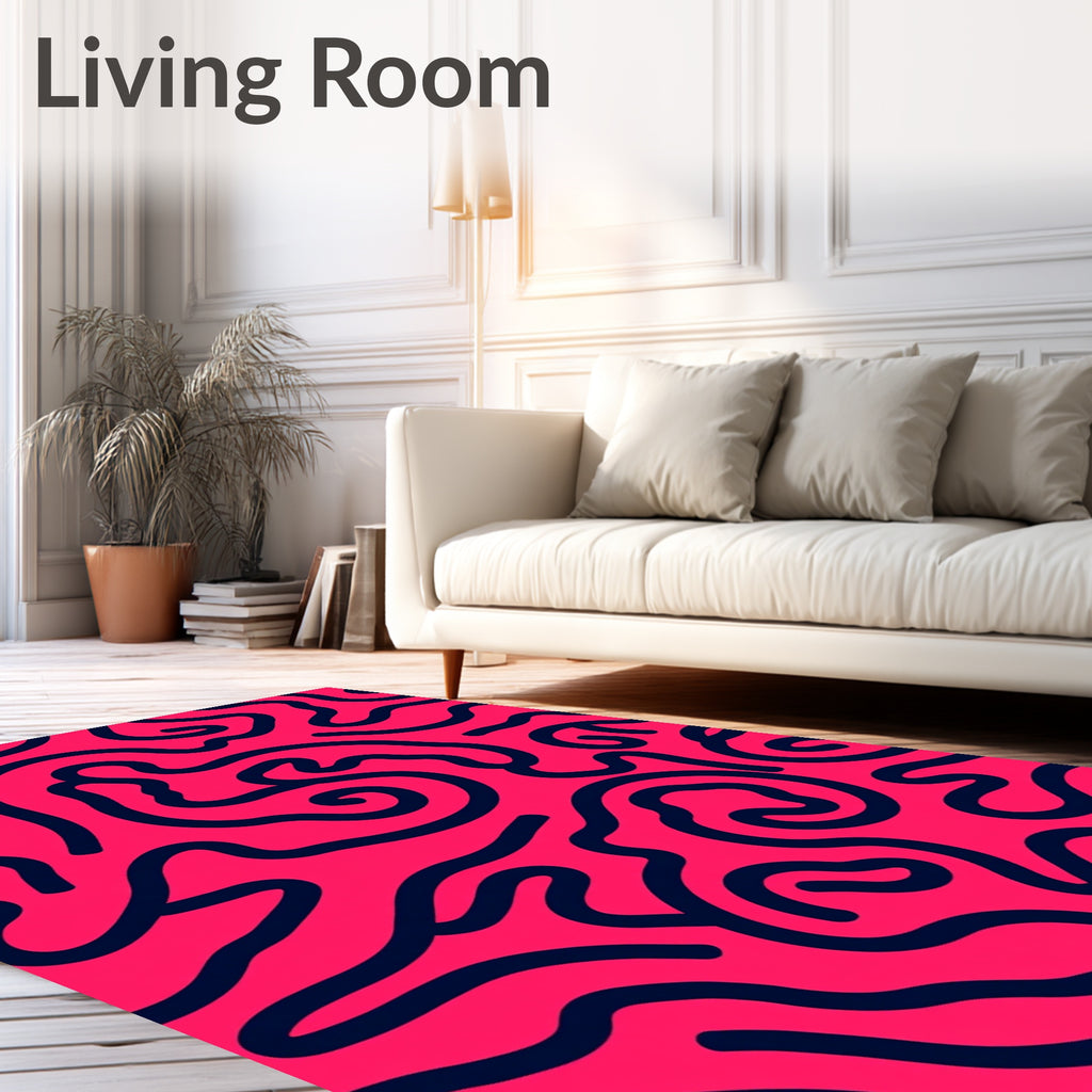 Bold Pink Abstract Swirl Lines Rug