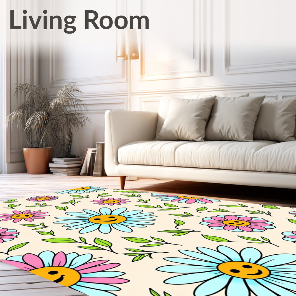 Retro Smiley Flower Garden Rug