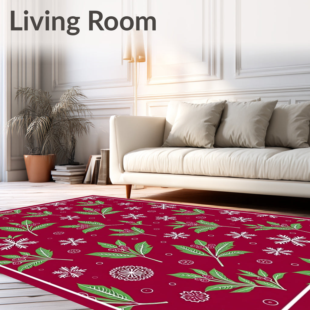 Winter Berries and Snowflakes Red Rug