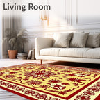 Crimson Sunburst Bordered Yellow Rug