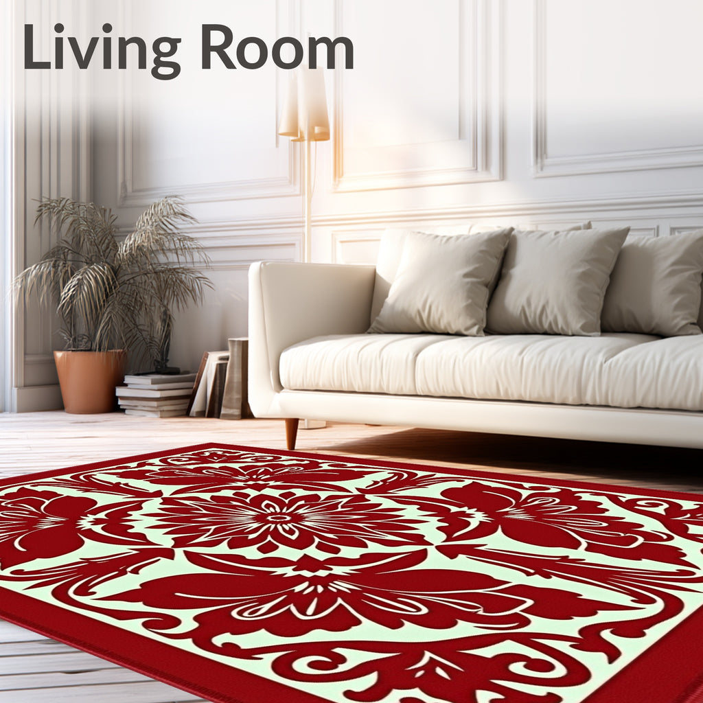 Scarlet Floral Symmetry Medallion Rug