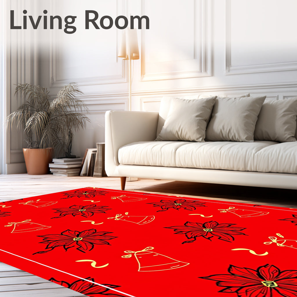 Red Poinsettia Bell Garland Rug
