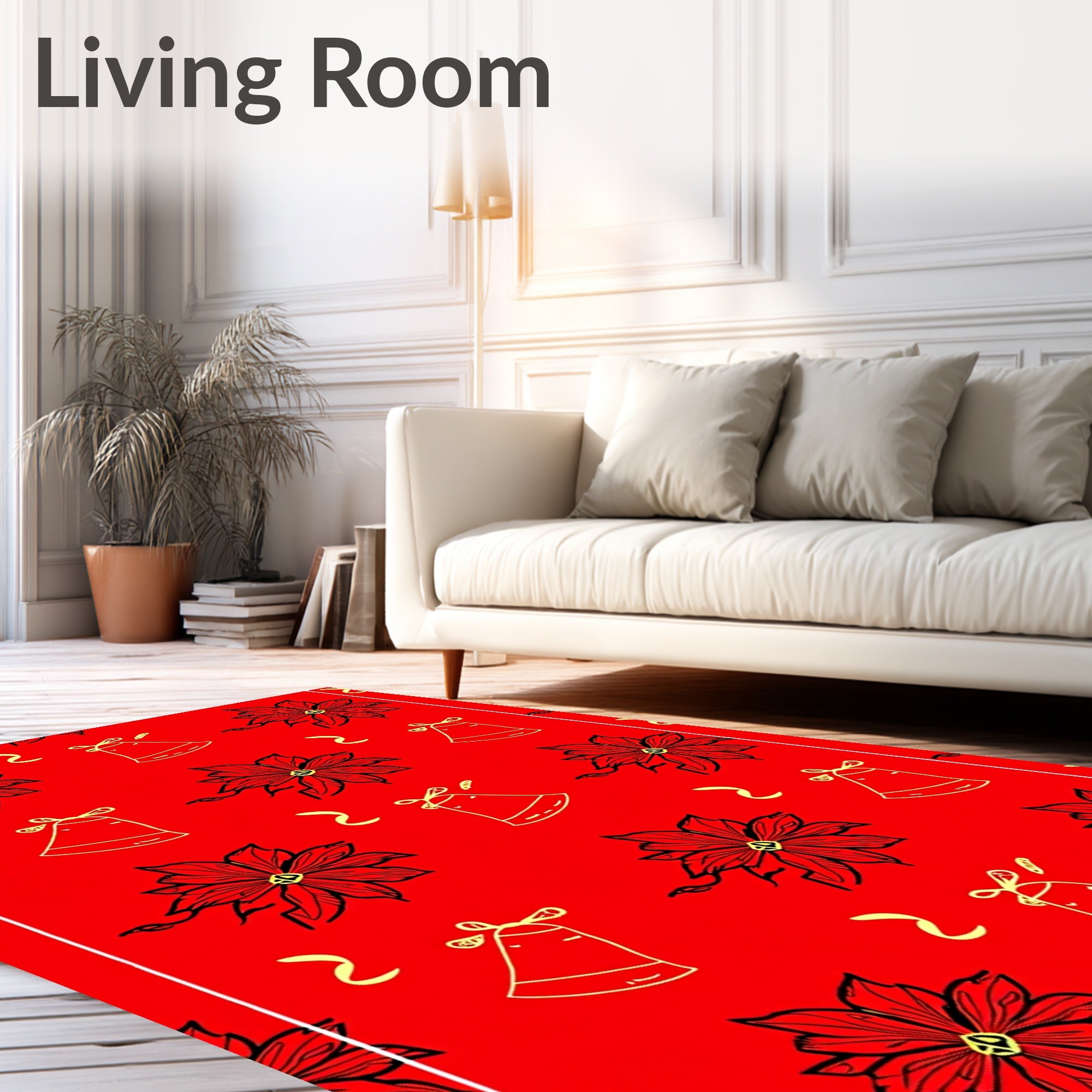 Red Poinsettia Bell Garland Rug