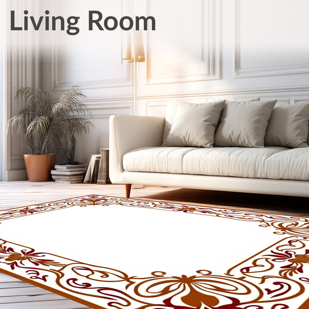 Ornate Crimson Floral Border Rug