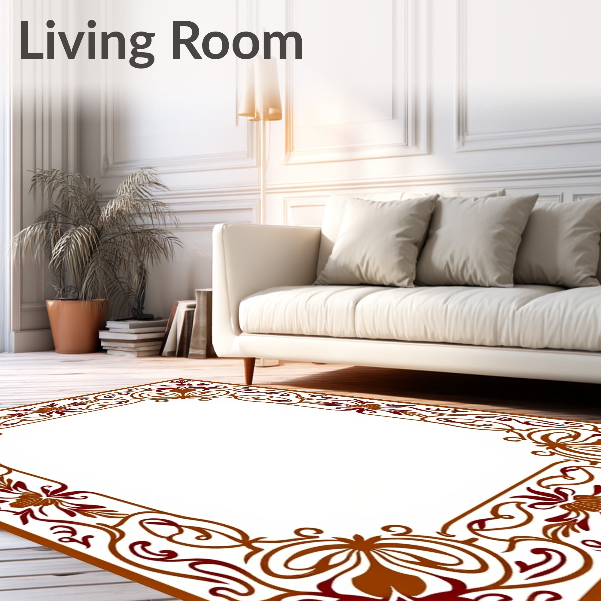 Ornate Crimson Floral Border Rug