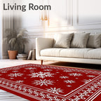 Red White Snowflake Bordered Rug