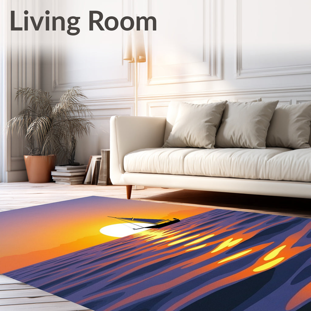 Sunset Sailboat Purple Orange Water Rug