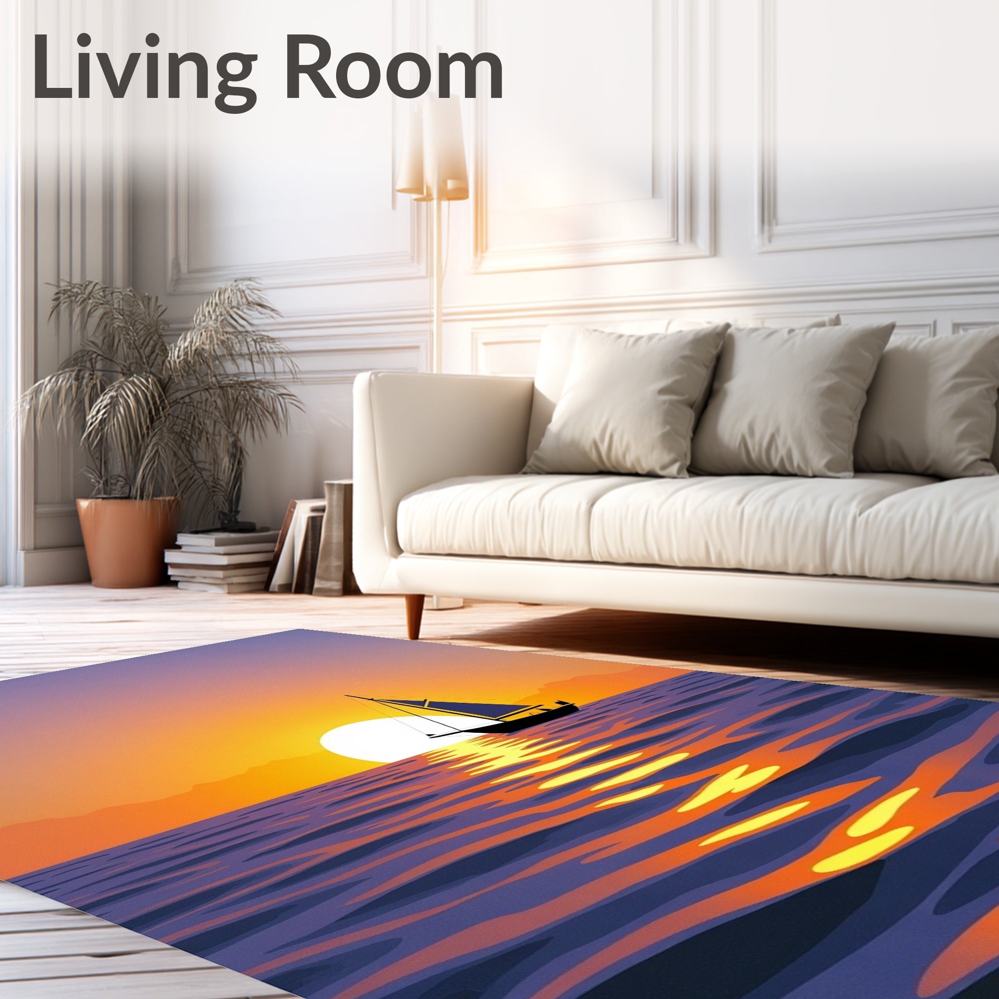 Sunset Sailboat Purple Orange Water Rug