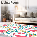 Whimsical Pink Gnomes Teal Hearts Yellow Swirls Rug